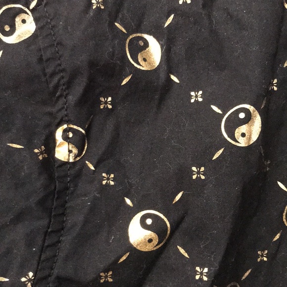 ☯️Drill Clothing Co. Slim Fit Black Button Up Shirt Gold Metallic Ying Yang - Picture 3 of 6